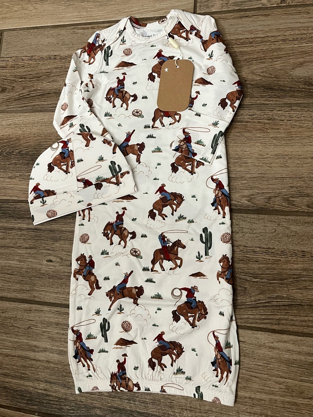Angel Dear Buckaroo Western Infant Gown with Hat NWT
